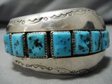 Rare Vintage Native American Navajo Wil Wauneka Sterling Silver Turquoise Bracelet Cuff-Nativo Arts