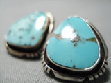 Stunning Vintage Native American Navajo Spiderweb Turquoise Sterling Silver Channel Earrings Old-Nativo Arts
