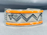 Native American One Of The Best Vintage Navajo Orange Shell Zig Zag Sterling Silver Bracelet-Nativo Arts