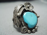 Marvelous Vintage Native American Navajo Blue Gem Turquoise Sterling Silver Ring-Nativo Arts