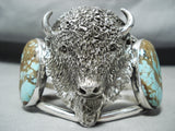 Heavy San Felipe 8 Turquoise Sterling Silver Buffalo Bracelet-Nativo Arts