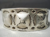 Earlier 1900's Vintage Native American Navajo Big Shell Sterling Silver Repoussed Bracelet Old-Nativo Arts