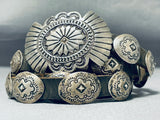 Unbelievable Hand Tooled Vintage Native American Navajo Sterling Silver Concho Belt-Nativo Arts