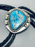 Impressive Vintage Native American Navajo Pilot Mountain Turquoise Sterling Silver Bolo Tie-Nativo Arts