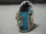 Important Native American Zuni Harlan Coonsis Sterling Silver Blue Bird Turquoise Ring-Nativo Arts