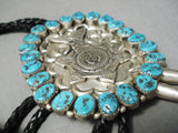 Huge Detailed Military Turquoise Sterling Silver Vintage Native American Navajo Bolo Tie-Nativo Arts