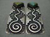 Native American Museum Quality Vintage Santo Domingo Kew Turquoise Sterling Silver Earrings-Nativo Arts