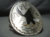 Biggest Best Vintage Native American Navajo Flying Eagle Sterling Silver Bracelet Cuff-Nativo Arts