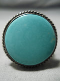 Huge Heavy Detailed Vintage Native American Navajo Men's Turquoise Sterling Silver Ring-Nativo Arts