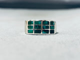Noteworthy Vintage Native American Navajo Green Turquoise Sterling Silver Ring-Nativo Arts