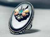 Huge Vintage Native American Navajo Butterfly Turquoise Sterling Silver Ring-Nativo Arts