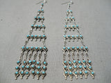 Towering Vintage Zuni Native American Turquoise Sterling Silver Earrings-Nativo Arts
