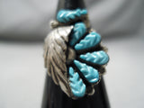 Exquisite Vintage Native American Zuni Blue Gem Turquoise Sterling Silver Ring Old-Nativo Arts