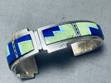 Stunning Vintage Native American Zuni Gaspeite & Lapis Sterling Silver Bracelet Signed-Nativo Arts
