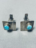 Marvelous Vintage Native American Navajo Kingman Turquoise Sterling Silver Square Cuff Links-Nativo Arts