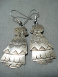Important Vintage Navajo Native American Sterling Silver Maiden Earrings Old-Nativo Arts