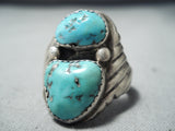 Huge Men's Vintage Native American Navajo Kingman Turquoise Sterling Silver Ring Old-Nativo Arts