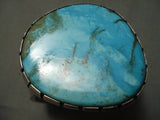 Native American Opulent Side Turtle Huge Turquoise Sterling Silver Bracelet Old-Nativo Arts