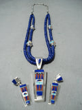 One Of The Best Native American Zuni Lapis Sterling Silver Inlay Necklace-Nativo Arts