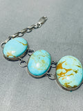 Chunky Domed Turquoise Vintage Native American Navajo Sterling Silver Link Bracelet-Nativo Arts