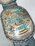 608 Gram Vintage Native American Navajo Turquoise Yei Sterling Silver Concho Belt Old-Nativo Arts