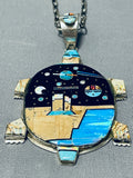 Symbolic Turtle Native American Navajo Turquoise Inlay Stserling Silver Necklace-Nativo Arts