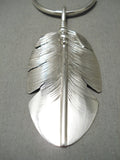 Incredibly Detailed Hand Carved Native American Navajo Feather Sterling Silver Necklace-Nativo Arts