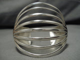Stunning Vintage Native American Navajo Wil Benally Sterling Silver Convex Bracelet Old-Nativo Arts