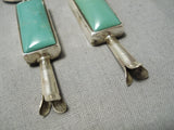 Fabulous Vintage Native American Navajo Squared Royston Turquoise Sterling Silver Earrings-Nativo Arts
