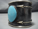 Huge and Heavy Blue Gem Turquoise Sterling Silver Bracelet Cuff-Nativo Arts