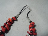 Stunning Navajo Coral And Hematite Sterling Silver Necklace Native American-Nativo Arts
