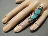 Towering Beautiful Vintage Native American Zuni Turquoise Sterling Silver Wave Ring Old-Nativo Arts