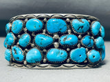 Heavy Vintage Native American Navajo Turquoise Sterling Silver Leaf Bracelet Cuff-Nativo Arts