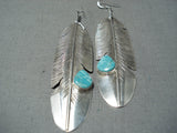 Tremendous Native American Navajo Kingman Turquoise Sterling Silver Earrings-Nativo Arts