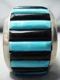 Heavy Thick Vintage Native American Navajo Turquoise Onyx Sterling Silver Bracelet Cuff-Nativo Arts