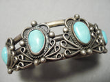 Incredible Vintage Native American Navajo Sleeping Beauty Turquoise Sterling Silver Bracelet Old-Nativo Arts