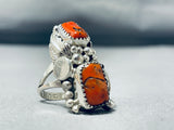 Remarkable Native American Navajo Coral Sterling Silver Ring-Nativo Arts