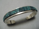 Heavy Sturdy Vintage Native American Navajo Green Turquoise Sterling Silver Bracelet Cuff Old-Nativo Arts