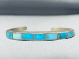Fabulous Vintage Native American Navajo Inlay Turquoise Sterling Silver Bracelet-Nativo Arts