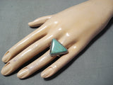 Unique Vintage Native American Navajo Green Turquoise Triangle Sterling Silver Ring Old-Nativo Arts