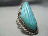 Hand Carved Huge Vintage Navajo Turquoise Sterling Silver Native American Ring-Nativo Arts