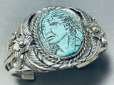 Native American One Of The Most Intricate Ever Hand Carved Turquoise Sterling Silver Bracelet-Nativo Arts