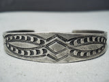 Important Early 1900's Vintage Native American Navajo Ingot Silver Hand Tooled Bracelet Cuff-Nativo Arts