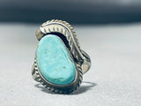 Light Blue Sky Vintage Native American Navajo Turquoise Sterling Silver Leaf Ring Old-Nativo Arts