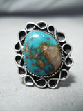 Beautiful Vintage Native American Navajo Turquoise Mountain Turquoise Sterling Silver Ring-Nativo Arts