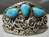 Detailed Petroglpyh Vintage Native American Navajo Turquoise Sterling Silver Bracelet Old-Nativo Arts