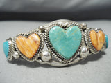Terry Joe Vintage Native American Navajo Royston Turquoise Heart Sterling Silver Bracelet-Nativo Arts