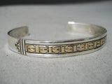 Marvelous Vintage Native American Navajo Sterling Silver And 14k Gold Bracelet Old-Nativo Arts