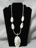 Incredibly Detailed Hand Carved Native American Navajo Feather Sterling Silver Necklace-Nativo Arts