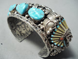 Incredible Detailed Heavy Vintage Native American Navajo Turquoise Sterling Silver Bracelet-Nativo Arts